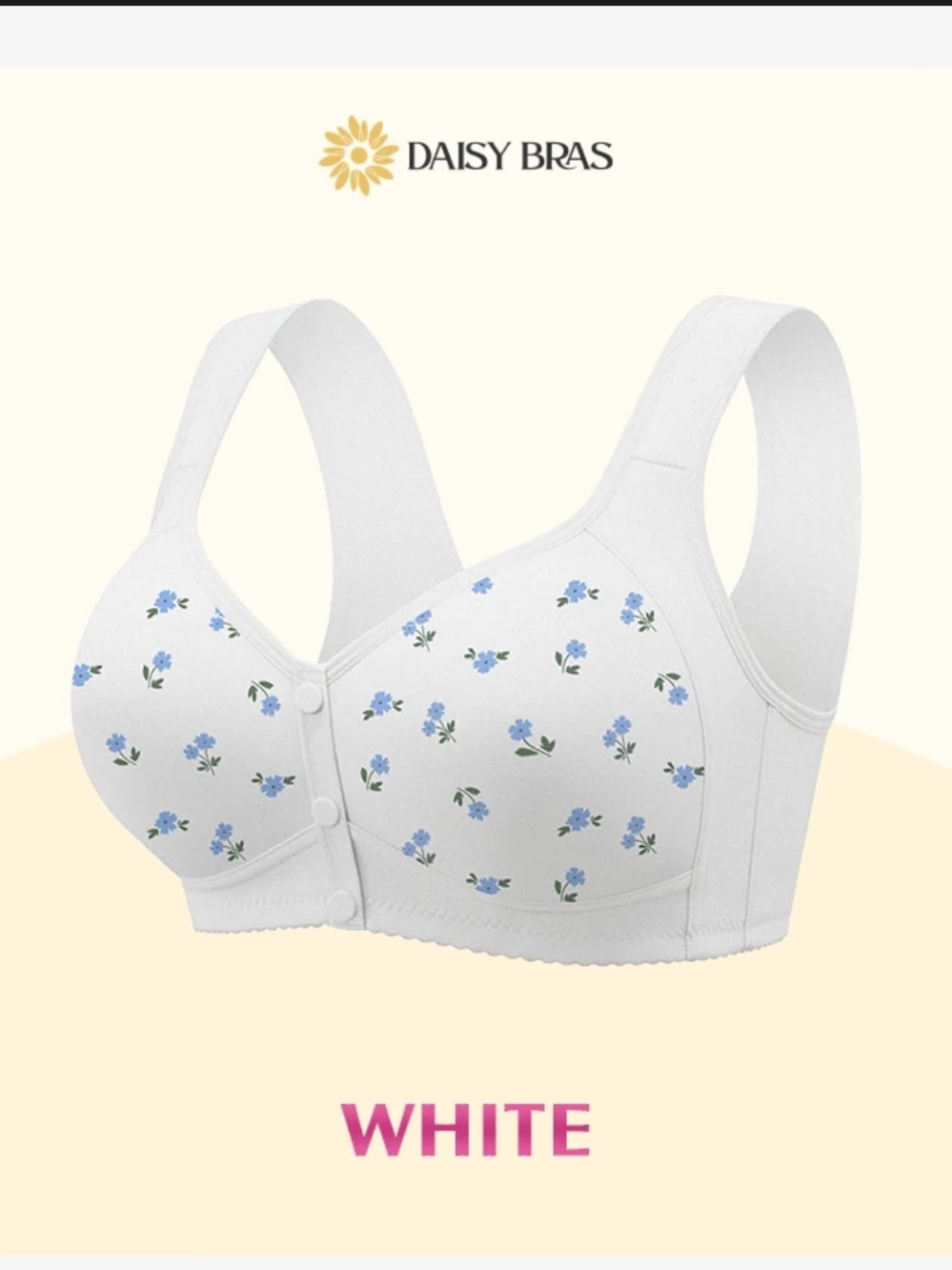 Women's White Floral Front-Closure Comfort Daisy Bra size 3XL (see size chart)